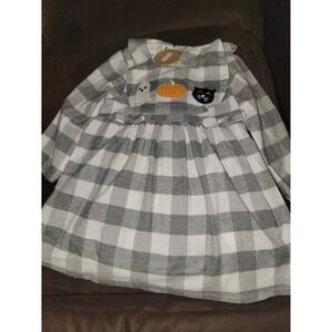 Mudpie grey plaid fall autumn Halloween  pumpkin dress bib size 12 18 months nwt
